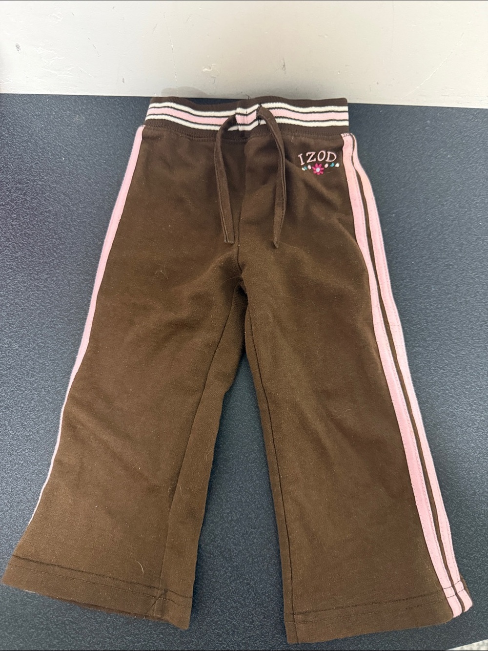 Izod Brown Sweatpants with Pink Side Stripes